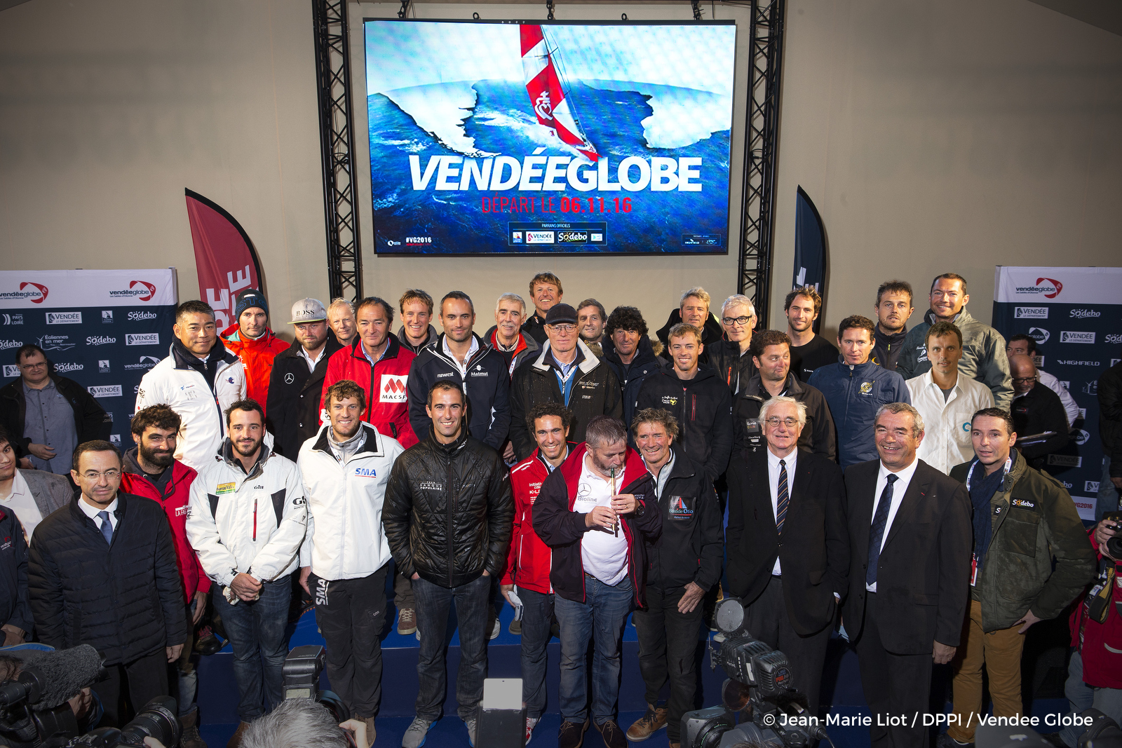 Official skippers group picture during prestart of the Vendee Globe, in Les Sables d'Olonne, France on october 15th, 2016 - Photo jean-Marie Liot / DPPI