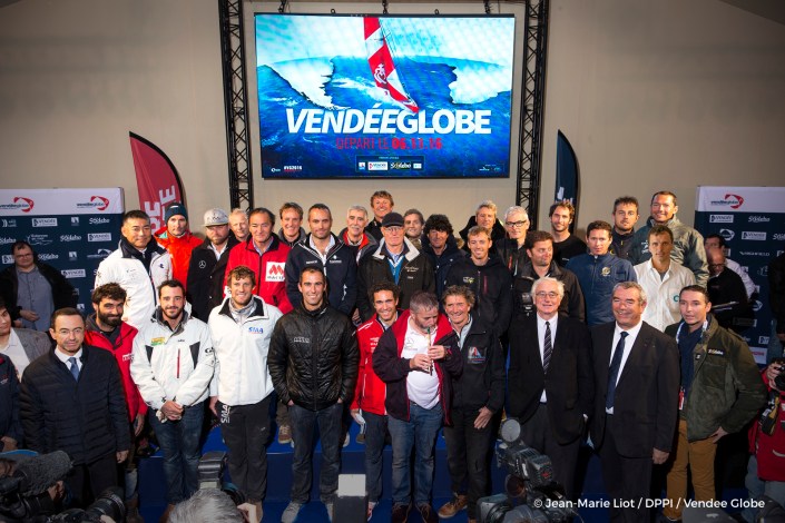Official skippers group picture during prestart of the Vendee Globe, in Les Sables d'Olonne, France on october 15th, 2016 - Photo jean-Marie Liot / DPPI